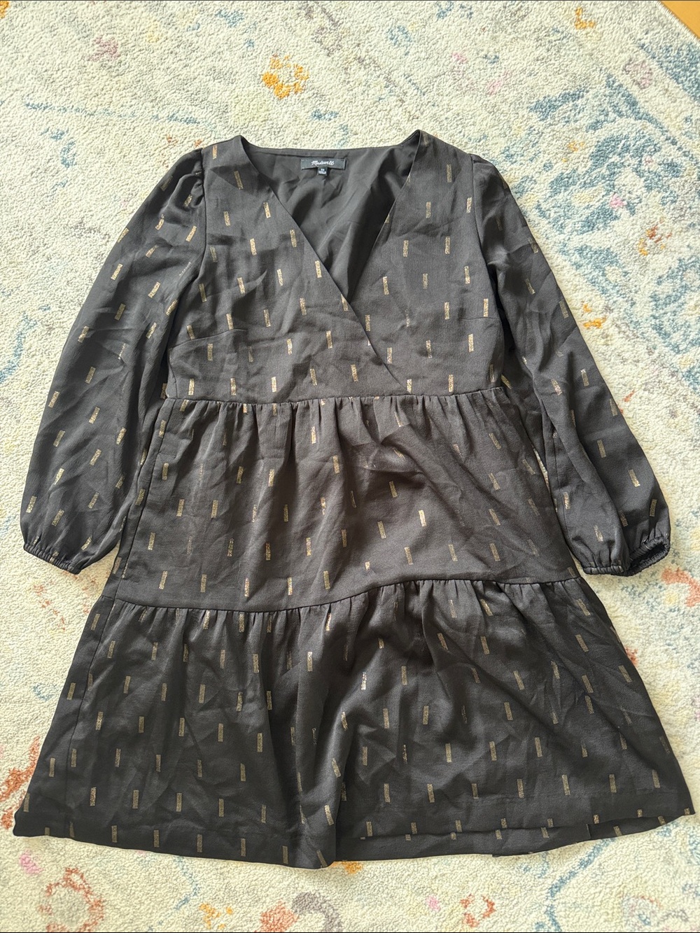 Madewell Black Mini Dress with Gold Foil Detail